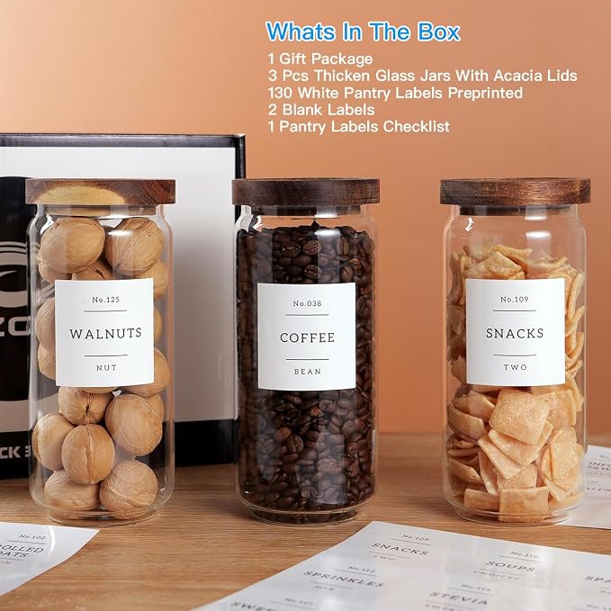 CZZGSM 3 Set Glass Pantry Storage Jars - 35oz Thicken Glass Kitchen Canisters - Image 2