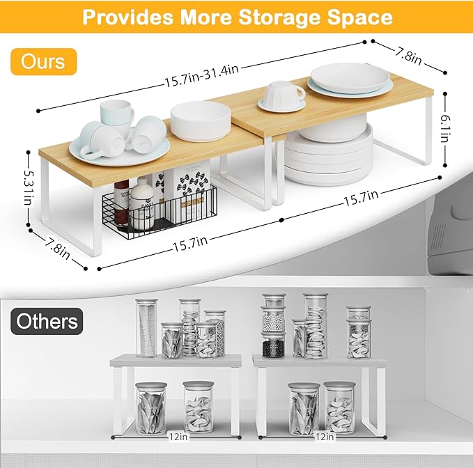 OGEMXU Cabinet Shelf Organizers, 15.7 inches Large Kitchen Counter Shelf - Image 2