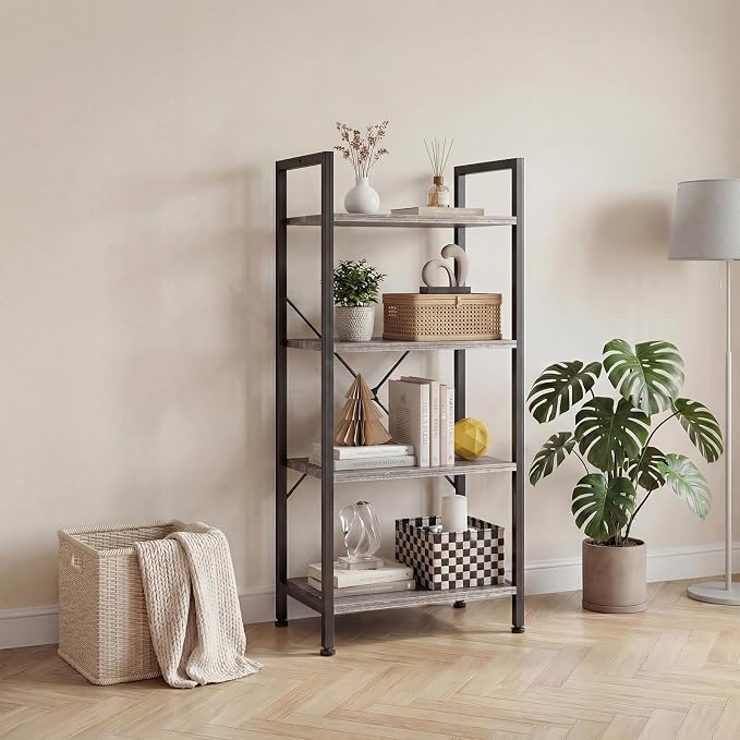 DUMOS 4 Tiers Bookshelf, Classical Book Shelf, Tall Display Shelves in Living - Image 7