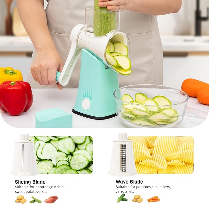 5-in-1 Rotary Cheese Grater Hand Crank, Vegetable Slicer Shredder - Image 3
