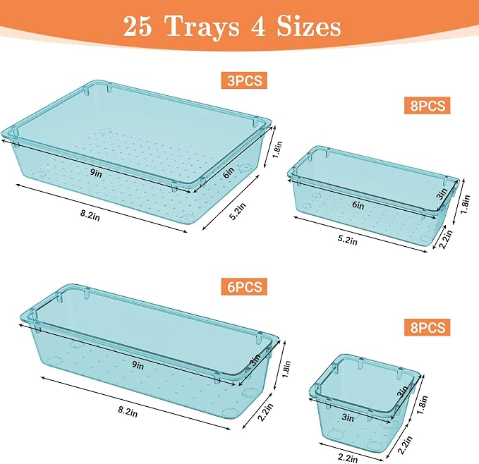 SpaceHacks 25 PCS Plastic Drawer Organizer Set, 4-Size Versatile Organizer - Image 2