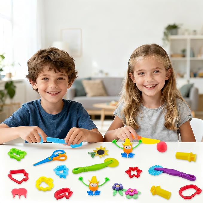 Dough Tools for Kids，40pcs Basic Dough Play Toys Includes Cutters, Rolling Pins - Image 6