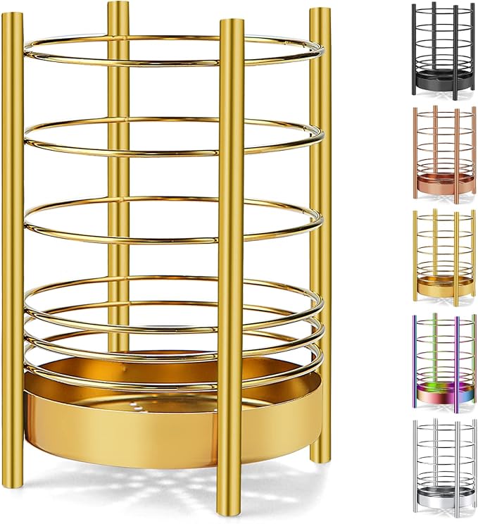 Gold Kitchen Utensil Holder for Kitchen Counter, Stainless Steel Utensil Crocks by HOMQUEN