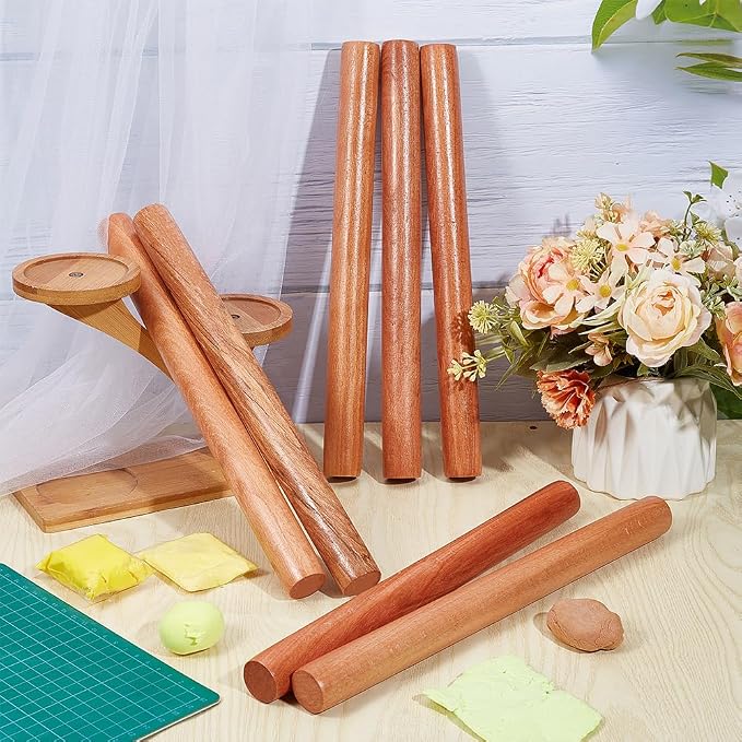 OLYCRAFT 10pcs Wood Rolling Pins 11.8 inch Clay Rolling Pins 1.1 inch Diameter - Image 5