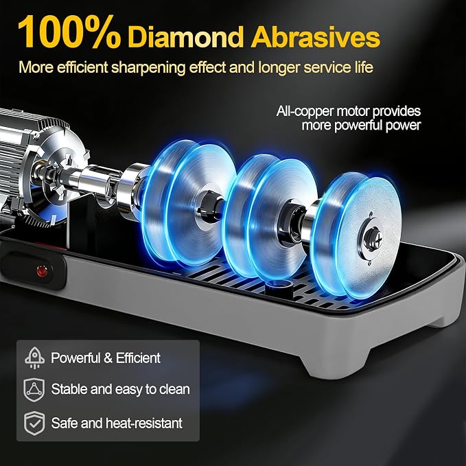 Electric Knife Sharpener for Kitchen – Professional 3-Stage 100% Diamond System - Image 7