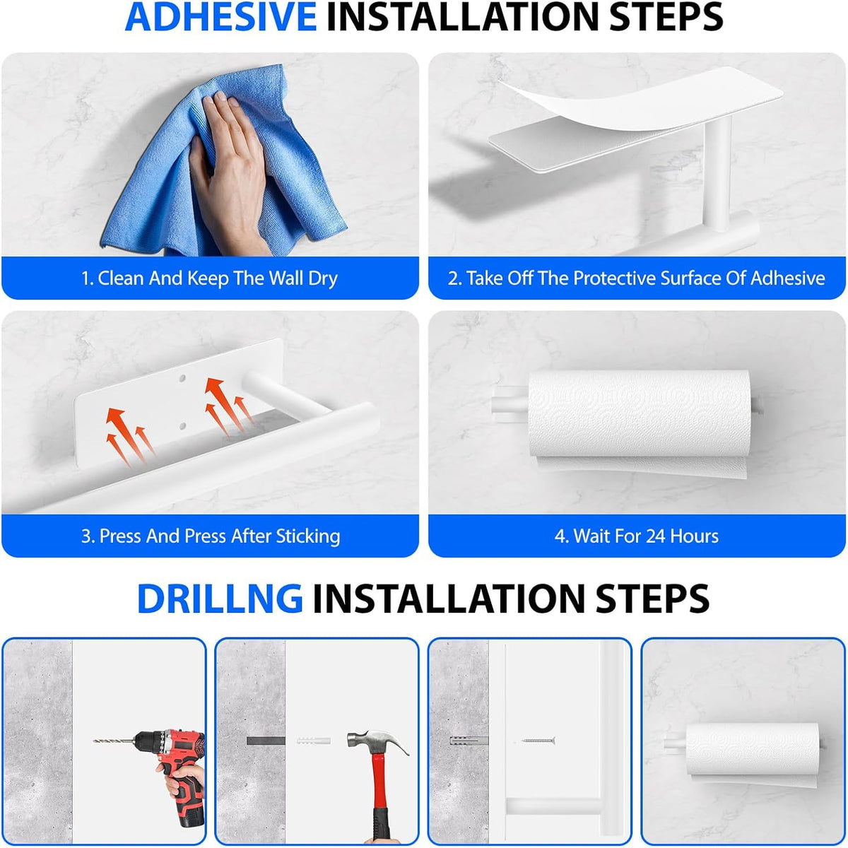 Paper Towel Holder Under Cabinet, Self-Adhesive,No Drilling, Stainless