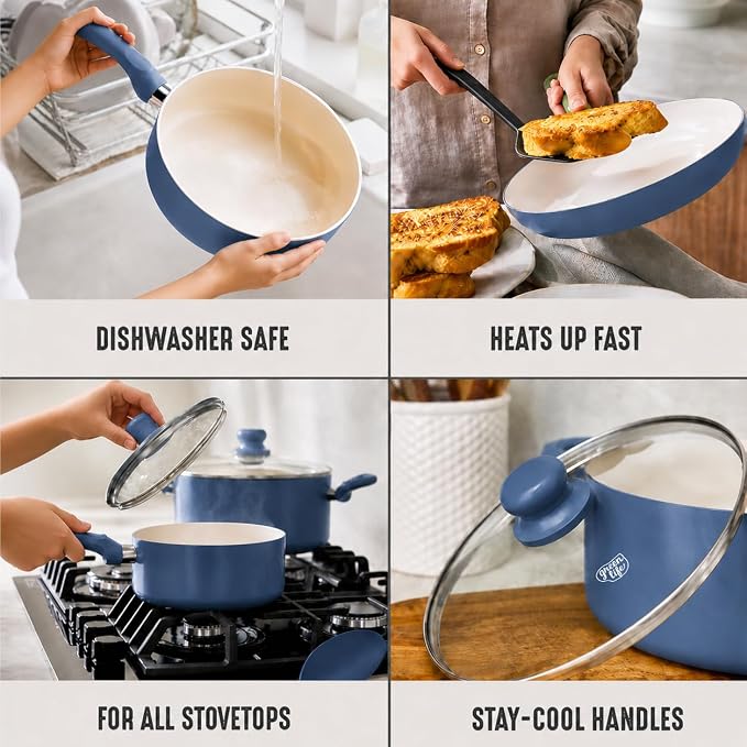 GreenLife 16-Piece Nonstick Cookware Set, Non-Toxic Ceramic Pots and Pans Set - Image 6