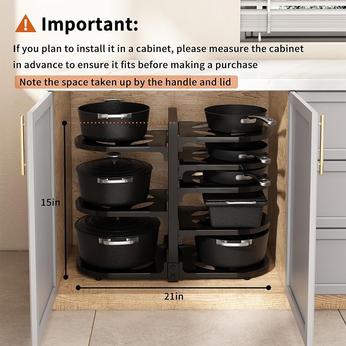 Adjustable Heavy Duty Pots and Pans Organizer Under Cabinet, 8-Tier Pot and Pan - Image 5