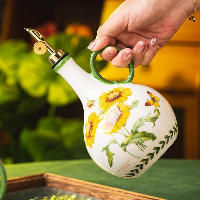 Ceramic Olive Oil Dispenser, 27 oz Floral Pattern Cruet - Image 5