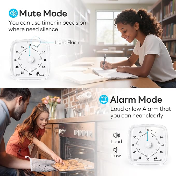 Yunbaoit Visual Timer with Night Light, 60-Minute Countdown Timer - Image 4