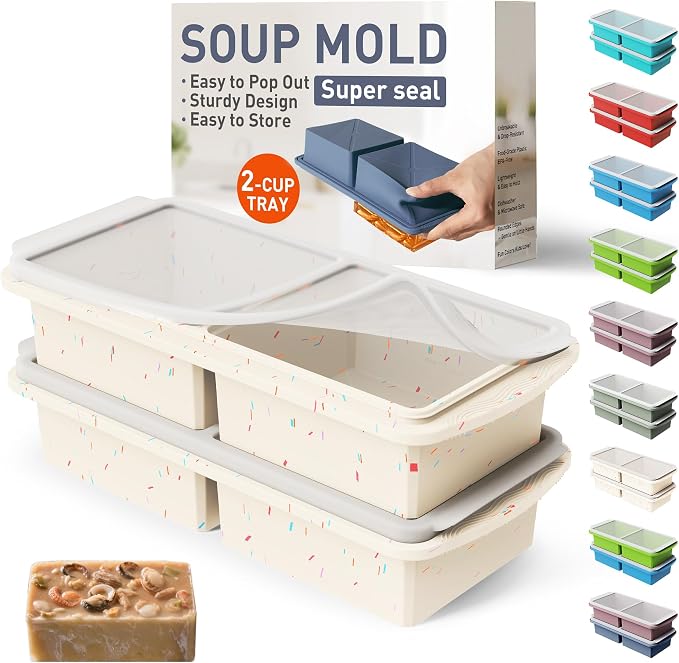 Silicone Freezer Tray with Lid Soup Freezer Container Molds with Steel by Socisen