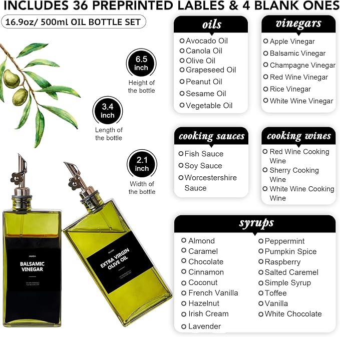 Olive Oil Dispenser Bottle for Kitchen, 16.9oz /500ml Cooking Vinegar Dispenser - Image 6