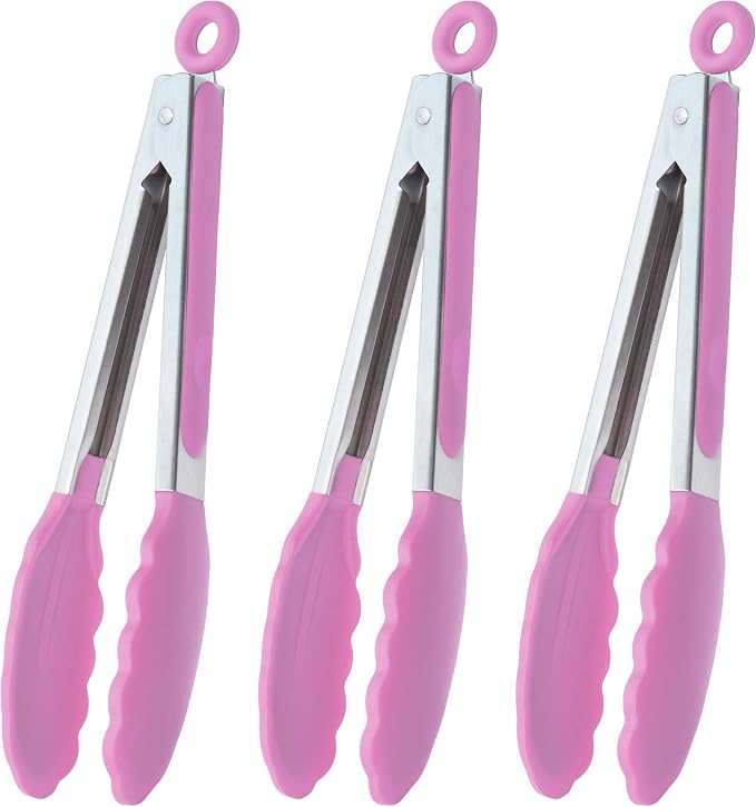 HINMAY Serving Tongs with Silicone Tips 9 Inches Stainless Steel Food Tongs by HINMAY