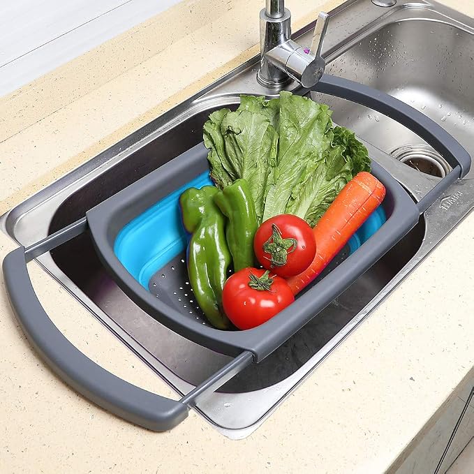 QiMH Collapsible Colander Set of 3-2 PC 4 Quart and 1 PC 6 Quart Over the Sink - Image 6