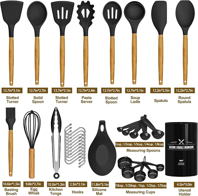 Umite Chef Kitchen Cooking Utensils Set, Wooden Handle Silicone Kitchen Gadgets - Image 4