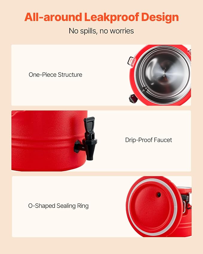 VEVOR Insulated Beverage Dispenser, 3 Gal/11.4L Thermal Hot and Cold Drink - Image 6