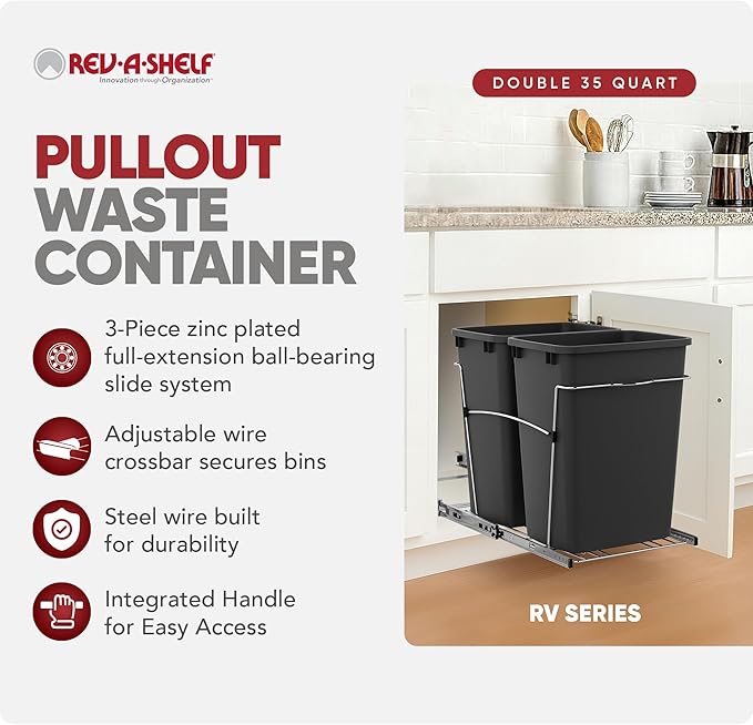 Rev-A-Shelf RV-18KD-18C S Double Pullout Trash Can - Image 2