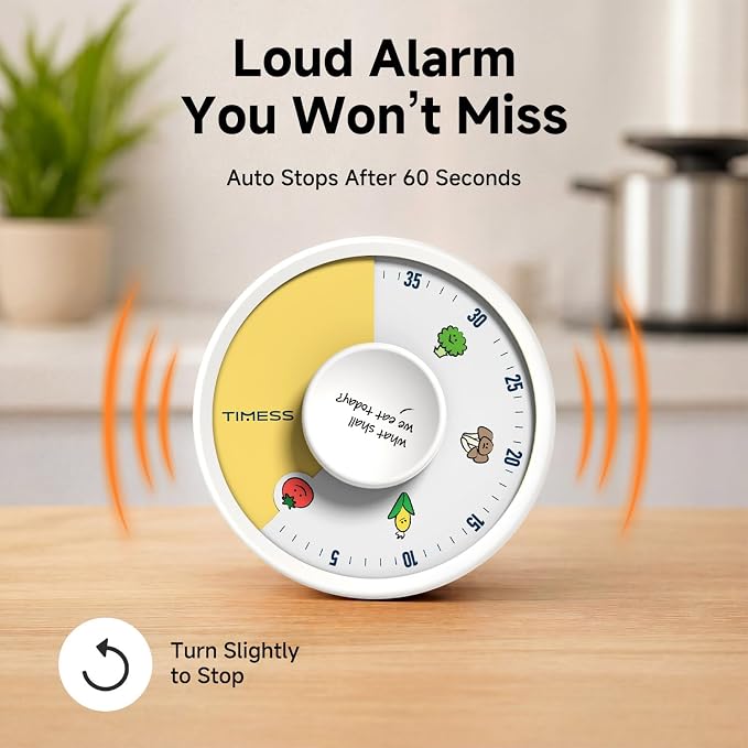 60-Minute Visual Timer, Twist to Set, Loud Battery-Powered Alarm, Easy Manual - Image 6