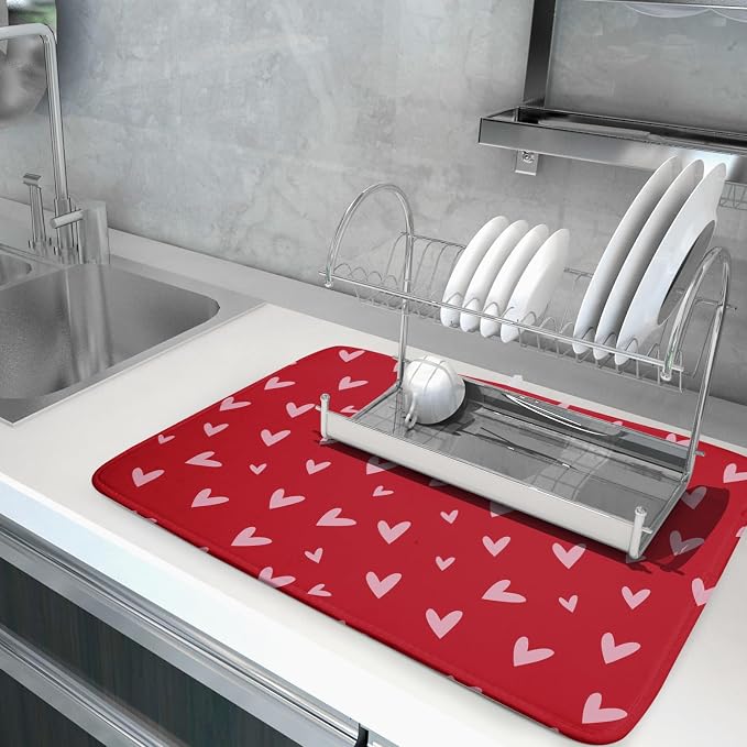 Valentines Dish Drying Mat for Kitchen Counter 18x24 Inch Valentine's Day Red - Image 5