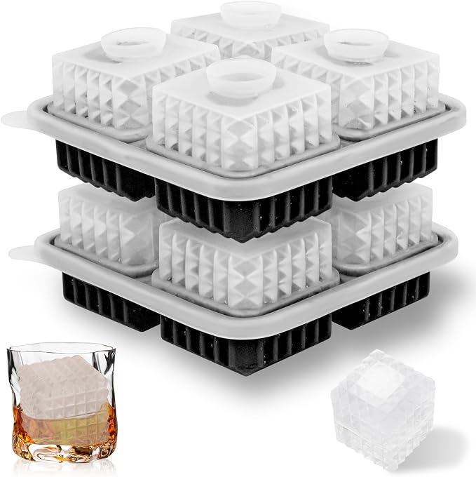 2-Inch Whiskey Ice Cubes Mold, 2 Pack Silicone Ice Cube Trays by Aibirui