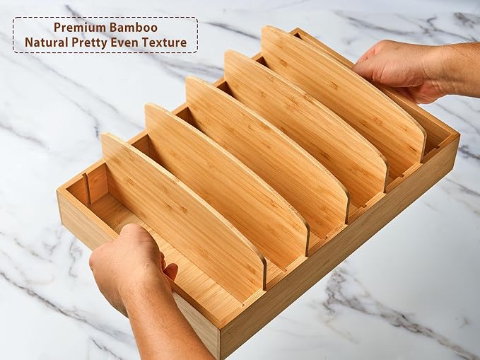 Umilife Extra Large Kitchen Cabinet & Drawer Organizer, Bamboo Lid Holder - Image 3