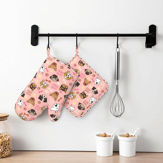 Cute Dog Oven Mitts and Pot Holders Set, Puppy Kitchen Accessories Heat - Image 7
