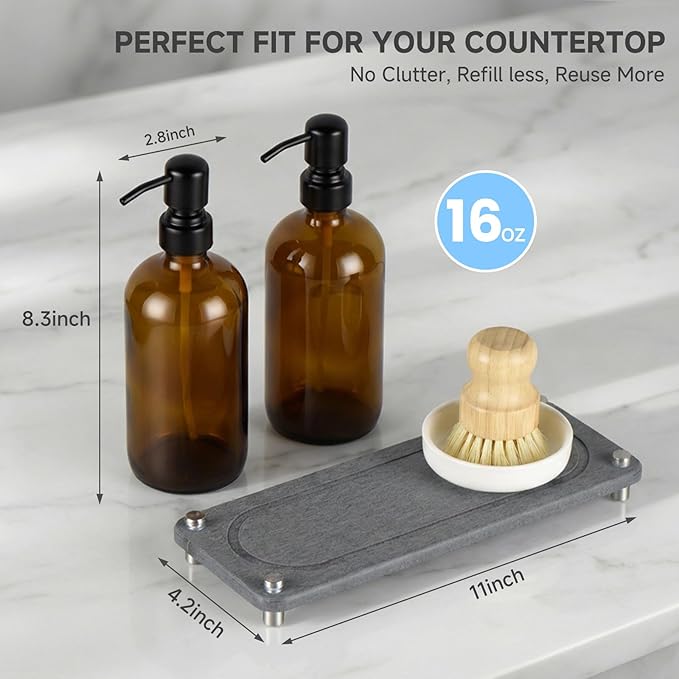 2 Pack Kitchen Soap Dispenser Set - 16oz Amber Glass Dish and Hand Soap - Image 5