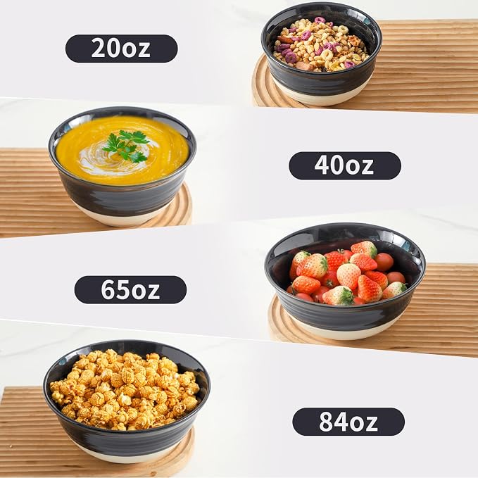 HASENSE Nesting Ceramic Mixing Bowls Set of 4, 2.5/1.5/1.0/0.5 Qt Black & Beige - Image 5