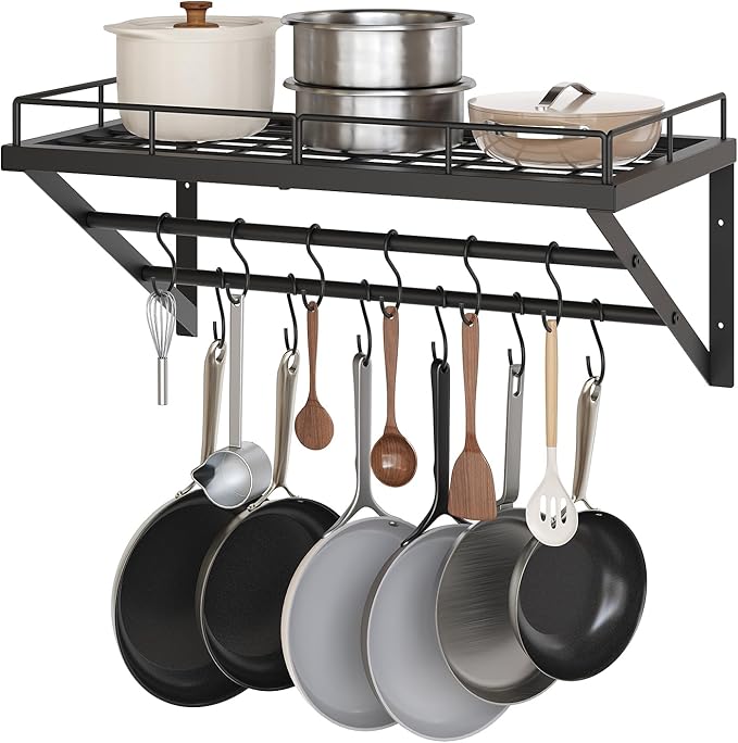 YATINEY Wall Mounted Pot Rack, 23.8 Inch Pot and Pan Organizer by Yatiney