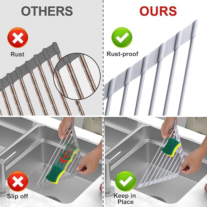 MERRYBOX Triangle Roll Up Dish Drying Rack Over The Sink, 2025 Anti-Rust Sink - Image 3
