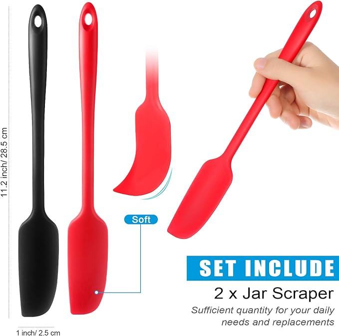 Patelai 2 Pieces Silicone Jar Spatula Long Handle Non-stick Rubber Scraper Heat - Image 2
