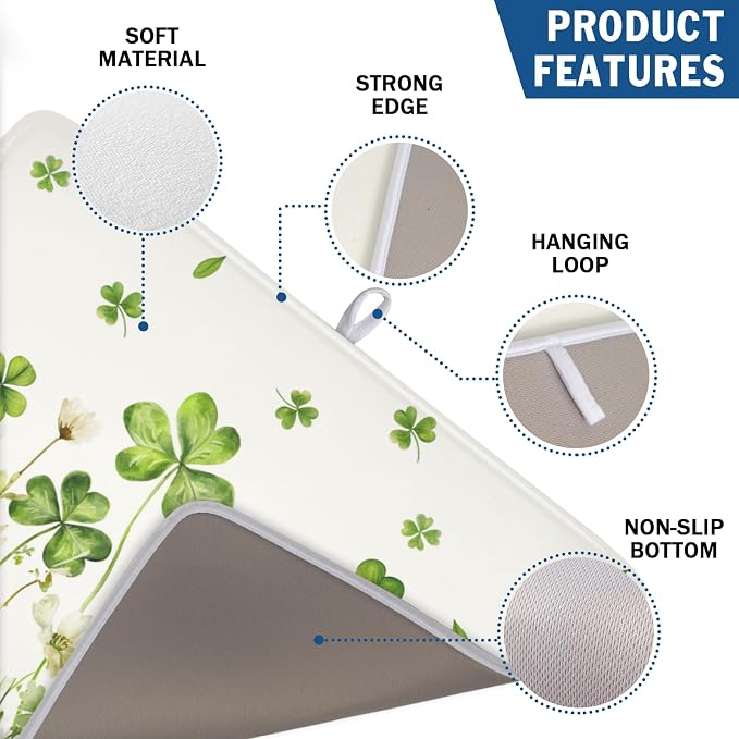 St Patrick's Day Dish Drying Mat 18 x 24 Inch Green Clover Dish Drainer Rack - Image 3
