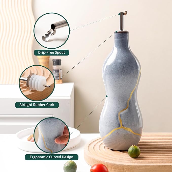 BosilunLife Ceramic Olive Oil Dispenser Bottle, 14 Oz Oil Cruet - Image 4