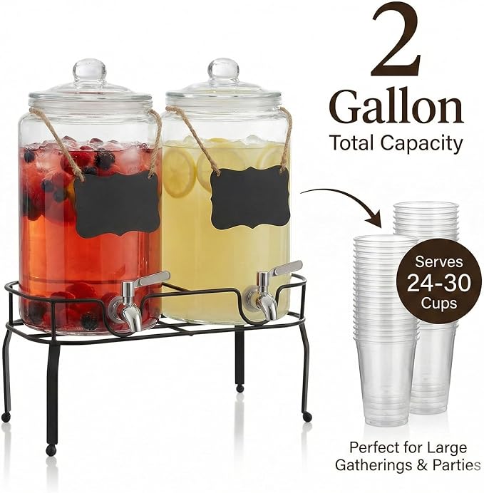 1 Gallon Glass Drink Dispenser Set of 2, Drink Dispensers - Image 5