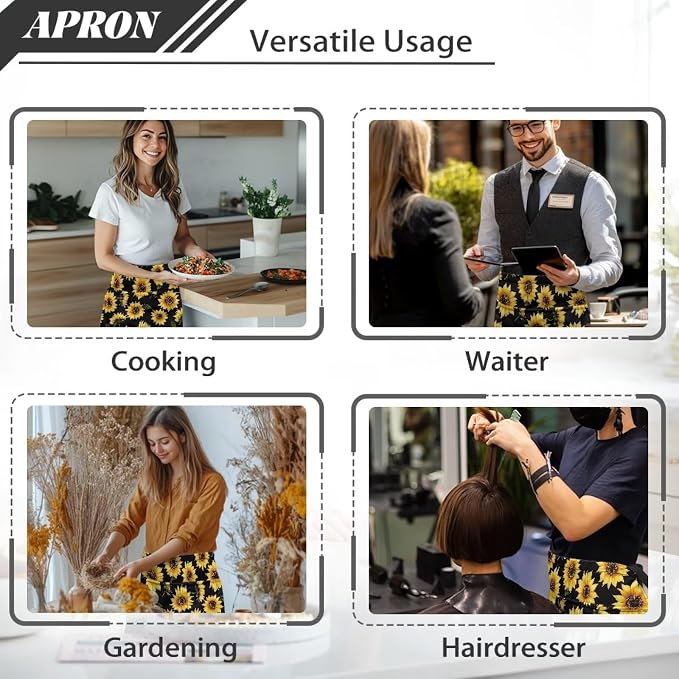 Server Apron with 3 Pockets, Waterproof Oil Waitress Waiter Half Apron - Image 5