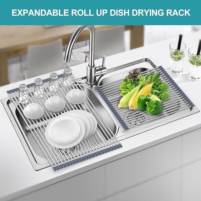 BBXTYLY Extra Large Expandable Roll Up Dish Drying Rack, Over The Sink Drying - Image 3