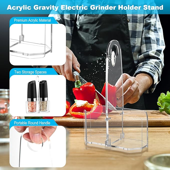 Beautyflier Salt and Pepper Grinder Set Stand, Premium Acrylic Holder - Image 2