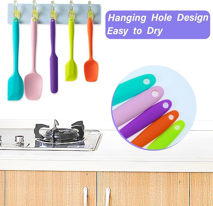 Silicone Spatula Set, 5 Piece Food Grade Rubber Spatulas - Image 4