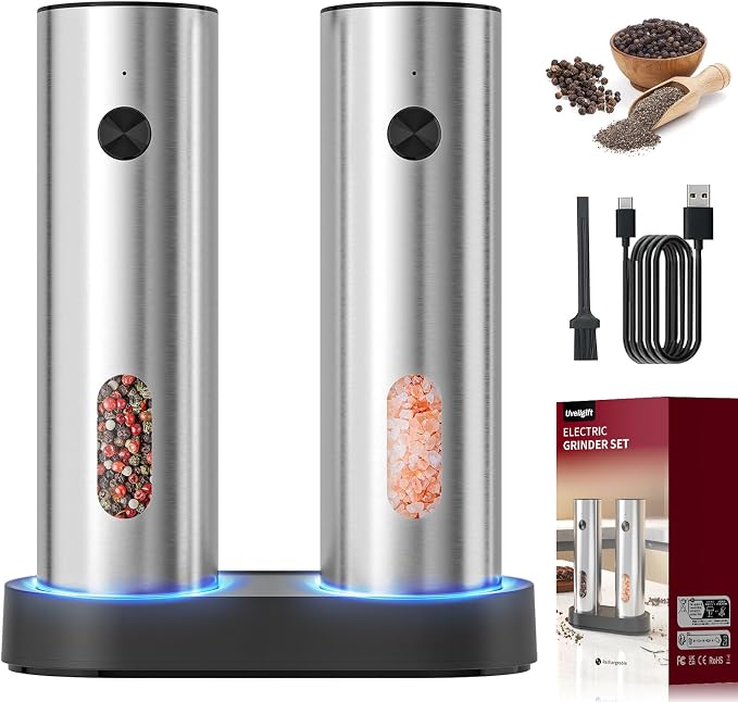 Electric Salt and Pepper Grinder Set: Automatic Rechargeable Salt and Pepper by Uvellgift