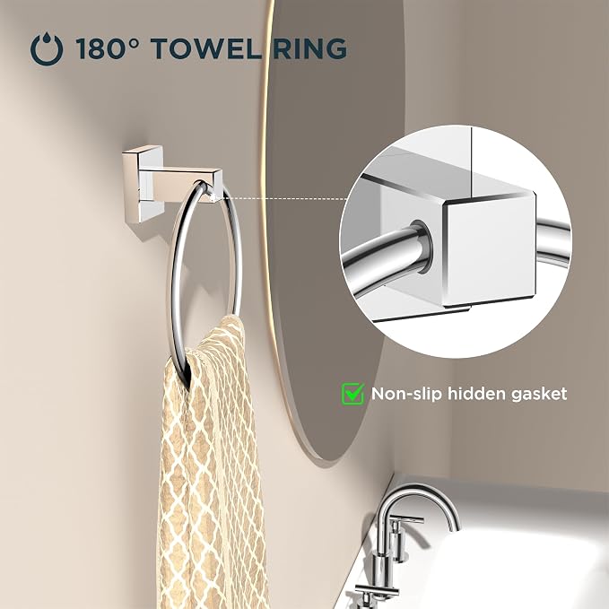 FORIOUS Toilet Paper Holder Wall Mount and Hand Towel Ring Set, SUS 304 - Image 3