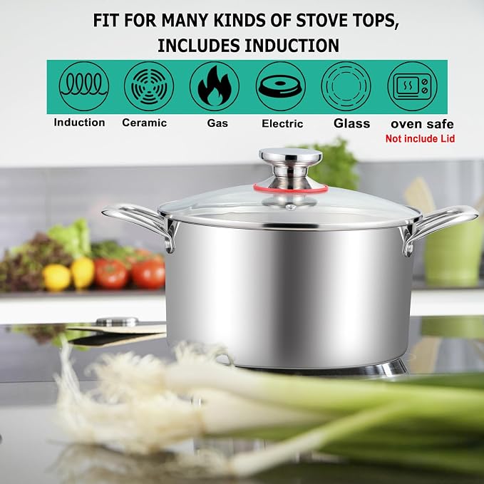 TeamFar 4.5 Quart Stock Pot, Stainless Steel Tri-Ply Cooking Pasta Soup Pot - Image 6