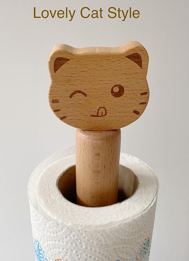 Cute Paper Towel Holder, Wooden Kitchen Roll Stand Organizer Free Standing - Image 6
