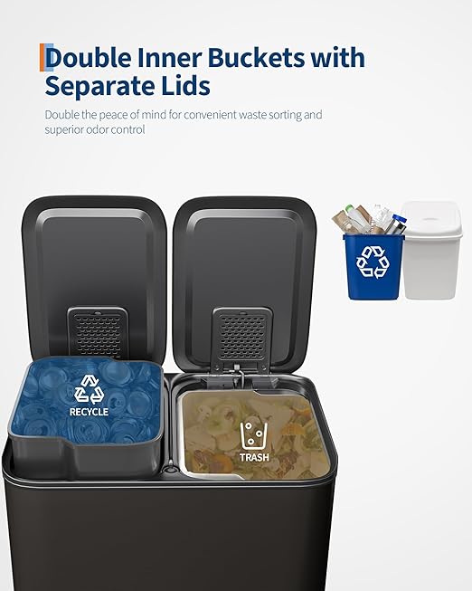 Garvee Double Trash Can, 2 x 8 gal Garbage Can - Image 4