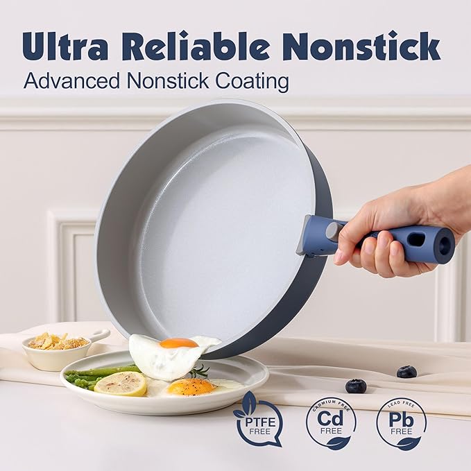 SENSARTE 17 Piece Ceramic Pots and Pans Set, Nonstick Detachable Handle Cookware - Image 4