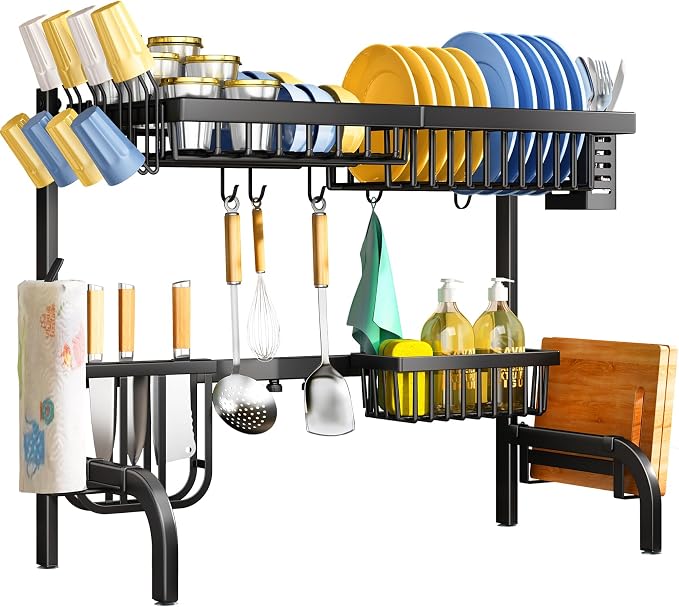 SAYZH Over The Sink Dish Drying Rack, Adjustable 2 Tier Metal Steel Dish Drying - Image 7