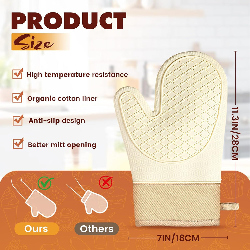 Silicone Oven Mitts (2 PCS), Waterproof Non Slip Grip Oven Gloves with