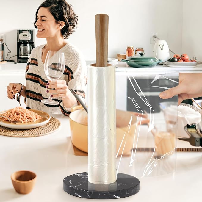 Buruis Wood Paper Towel Holder, Marble Base Modern Decorative Countertop - Image 8