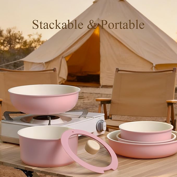 CAROTE Pots and Pans Set, Nonstick Cookware Set Detachable Handle, RV Cookware - Image 5