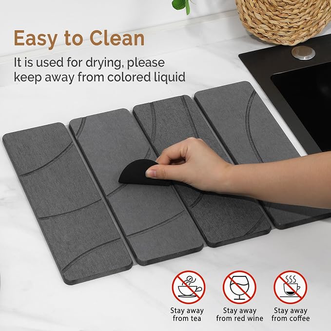 Small Stone Dish Drying Mat for Kitchen Counter, Foldable Water Absorbing - Image 5