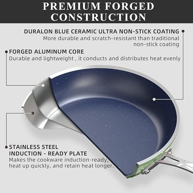 Nuwave Healthy Duralon Blue Ceramic Nonstick Cookware Set, Diamond Infused - Image 3
